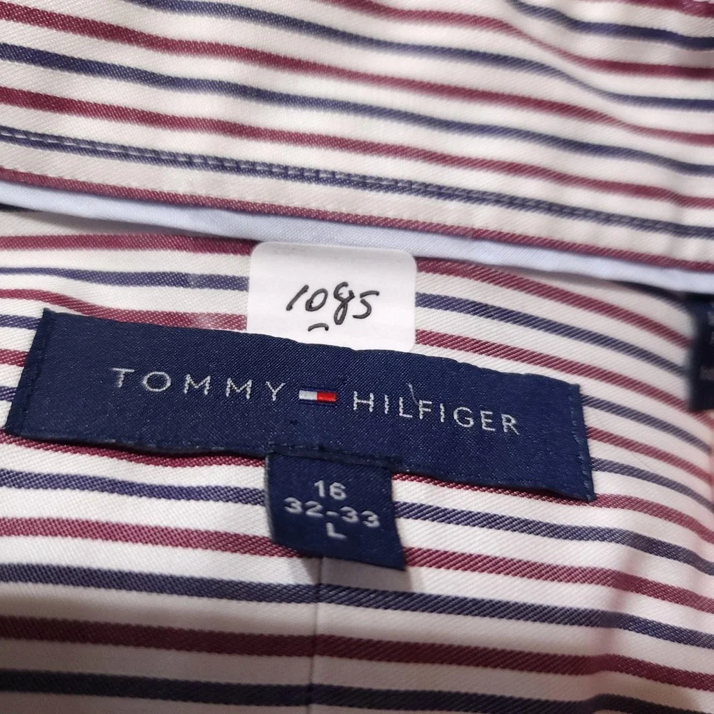 Tommy Hilfiger Dress Shirt Mens 16 32/33 Red Blue Stripe Classic Cotton
